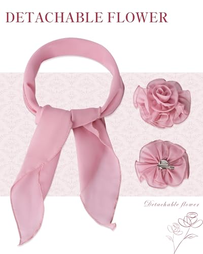 Chiffon Scarf for Women, Removable Flower Neck Scarf Light Soft Fashion Rose Scarves Versatile Headband or Hair Band - color: Dusty Pink Big Flower