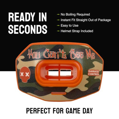 DAMAGE CONTROL Youth Football Mouth Guard – Breathable No Boil Mouthpiece, Protects Lips & Teeth, Works with Braces, Includes Helmet Strap – Sports Gear & Accessories (You Can't See Me) - color: You Can't See Me)