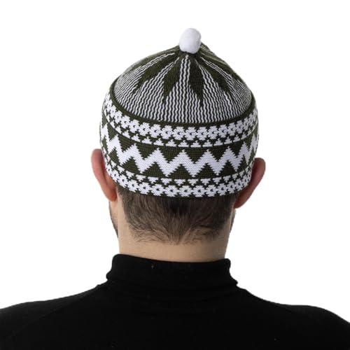Modefa Muslim Men's Turkish Knitted Kufi Haji Prayer Hat - color: Olive Green