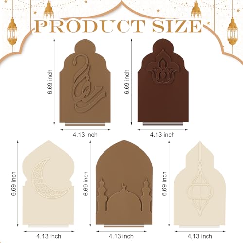 Yookeer 5 Pcs Ramadan Table Sign Acrylic Islamic Eid Mubarak Table Decor Monochrome Ramadan Mubarak Home Tabletop Decoration for Mosque Islamic Monochrome Sign Gifts