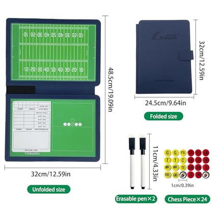 JIANNA Rugby Dry Erase Coaching Board 12.6" x 9.45", Foldable PU Leather Tactical Clipboard with Magnetic Position Markers, Full Kit with 2 Erasable Pens and Scoreboard Note Area