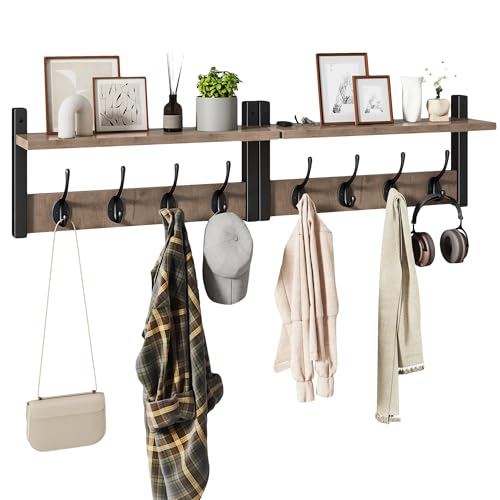 YMYNY Coat Rack Shelf Wall Mounted, Coat Hooks Set of 2, Entryway Coat Hanger with 8 Hooks, 31.5" Wall Floating Shelf with Hat Rack, for Kitchen, Bedroom, Bathroom, Silver Gray UHWS001Y-2 - color: Silver Gray, size: 31.5"-2 pack