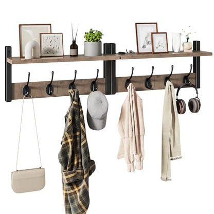 YMYNY Coat Rack Shelf Wall Mounted, Coat Hooks Set of 2, Entryway Coat Hanger with 8 Hooks, 31.5" Wall Floating Shelf with Hat Rack, for Kitchen, Bedroom, Bathroom, Silver Gray UHWS001Y-2 - color: Silver Gray, size: 31.5"-2 pack