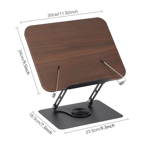 comfoyar Book Stand for Reading, Foldable Textbook Reading Stand with 360° Swivel Base and Elastic Page Clips, Adjustable Desk Cookbook Holder for Recipe Tablet Laptop Music Scores, Hands Free