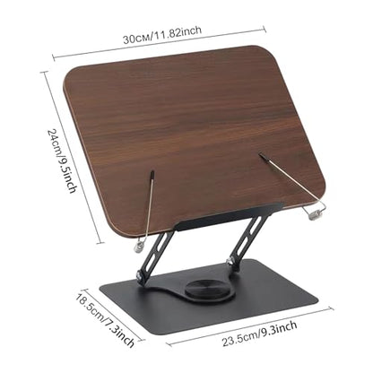 comfoyar Book Stand for Reading, Foldable Textbook Reading Stand with 360° Swivel Base and Elastic Page Clips, Adjustable Desk Cookbook Holder for Recipe Tablet Laptop Music Scores, Hands Free