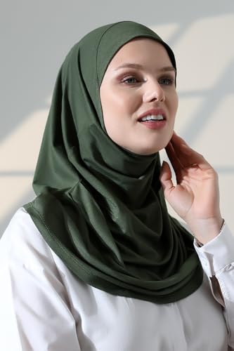 ihvan online, Women’s Ready to Wear Instant Hijab, Soft One-Piece Headscarf, Stretch Hijab for Daily Wear, Prayer & Travel - color: Green