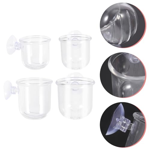 OUNONA 4pcs Acrylic Fish Feeding Cups with Suction Cups, Removable Bait Feeder Containers for Aquarium, Small and Large Sizes, Fish Tank Supply for Betta and Aquatic Pets