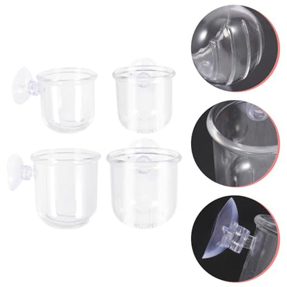 OUNONA 4pcs Acrylic Fish Feeding Cups with Suction Cups, Removable Bait Feeder Containers for Aquarium, Small and Large Sizes, Fish Tank Supply for Betta and Aquatic Pets