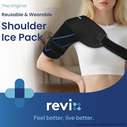 REVIX Shoulder Ice Pack Wrap, Ice Shoulder Brace for Rotator Cuff and Arm, Reusable Gel Cold Therapy Wrap for Discomfort Relief & Muscle Relaxation - size: Medium, style: Black, 1 Gel Pack+1 Shoulder Brace