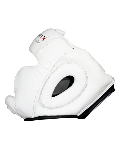 Flight Headgear w/Cheek and Chin Support, Leather Sparring Headgear, Boxing, MMA, Muay Thai Kickboxing, Mixed Martial Arts, UFC - color: White, size: Small