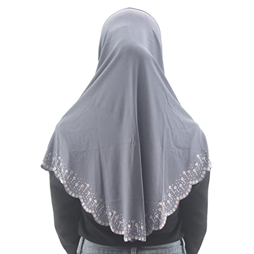 Instant Hijab Scarf for Women Muslim Women Clothing Headscarf for Girls with Czech Rhinestone - color: Gray-wavy Edge