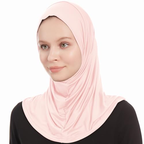 Plain Ready To Wear Amira Hijab for Women - Muslim Instant Amira Jersey Scarf – Soft Muslim One Piece Instant Hijab Headscarf - color: Pink