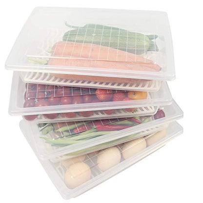4PCS Food Storage Container, Plastic Food Containers Large | [With Removable Drain Plate and Lid], [Stackable Portable Freezer Storage Containers]-Tray to Keep Fruits, Vegetables, Meat - size: Large(4PCS)