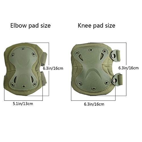 Combat Knee & Elbow Protective Pads Set for Outdoor CS Paintball Game Cycling Safety Skateboarding Gear Skates Knee Protection Guard Pads - color: Green