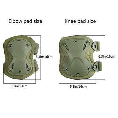 Combat Knee & Elbow Protective Pads Set for Outdoor CS Paintball Game Cycling Safety Skateboarding Gear Skates Knee Protection Guard Pads - color: Green