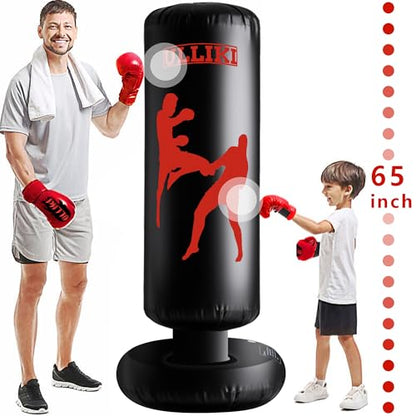 Freestanding Punching Bag for Adults with Gloves, Kick Boxing Bag with Stand for Adults, Blow up Punching Bag for Kids 12-14