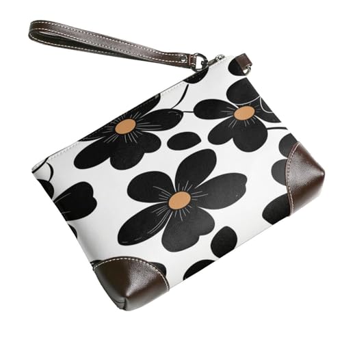 Leather Clutch Purse for Women, Large Capacity Wristlet Wallet with Removable Strap, Zip Handbag - color: Black Floral