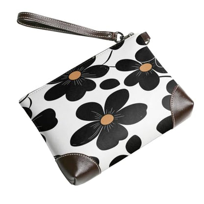 Leather Clutch Purse for Women, Large Capacity Wristlet Wallet with Removable Strap, Zip Handbag - color: Black Floral