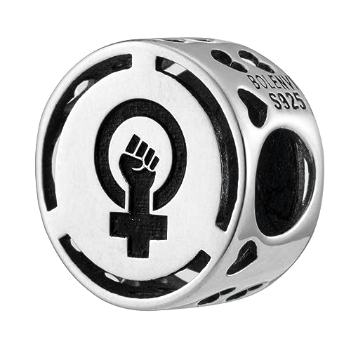 Inspirational Words Symbols 925 Sterling Silver Charm Bead For Pandora & Similar Charm Bracelets or Necklaces - color: Feminist Feminism Woman