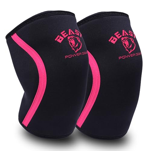 Beast Power Gear Neoprene Compression Knee Sleeves 7MM (Pair) Enhanced Knee Support in Squats Powerlifting Weightlifting and Wrestling – Unisex - color: Black/Pink, size: XX-Large