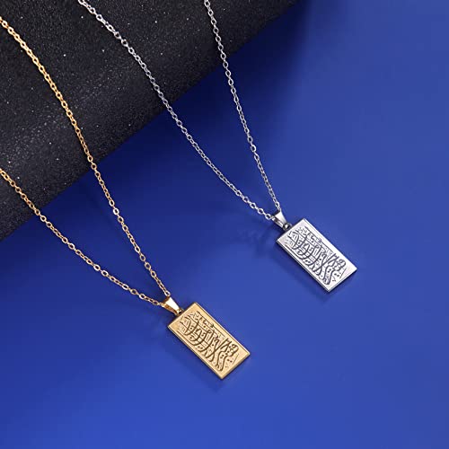 VASSAGO Islamic Allah Necklace for Men Women Stainless Steel Muslim Ayatul Kursi Necklace Islam Arabic Eid Ramadan Jewelry Gift - color: Silver Islamic Necklace