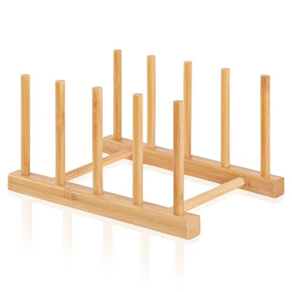 Bamboo Wooden Dish Rack-Plate Pot Lid Cutting Board Organizer Holder Rack | Kitchen Cabinet Organizer for Dish, Pots, Lids, Bowls, Bottles, Books, and Puzzle - color: Bamboo 4 Slots 1pcs