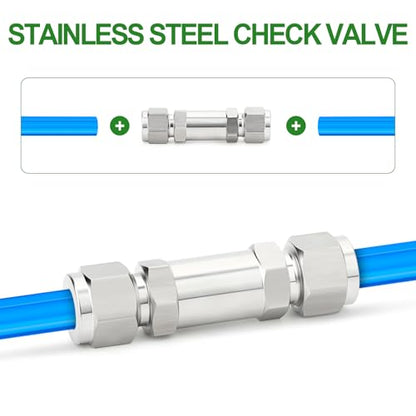 1PCS 316L Stainless Steel 3/8" Tube OD Check Valve(Ferrule Silver Plated),Backflow Prevention,One Way Non-Return Check Valves - size: 3/8" Tube OD