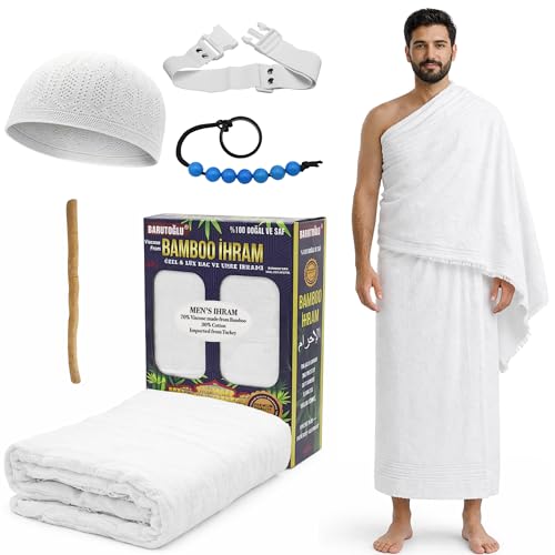 Modefa Islamic Men's Ihram for Umrah Men - Hajj Umrah Essentials - Ehram Ahram for Hajj 2 Piece Set - Seamless Viscose Made from Bamboo + Cotton Ihram Towel Set 110 x 220cm (Combo: 5 Piece) - color: Combo: 5 Piece