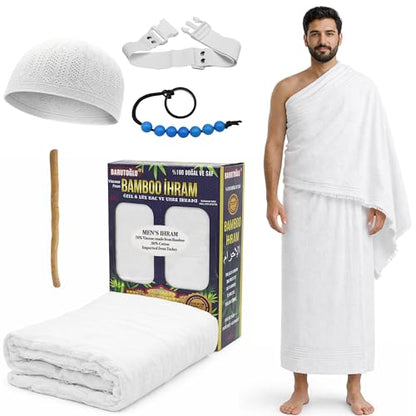Modefa Islamic Men's Ihram for Umrah Men - Hajj Umrah Essentials - Ehram Ahram for Hajj 2 Piece Set - Seamless Viscose Made from Bamboo + Cotton Ihram Towel Set 110 x 220cm (Combo: 5 Piece) - color: Combo: 5 Piece
