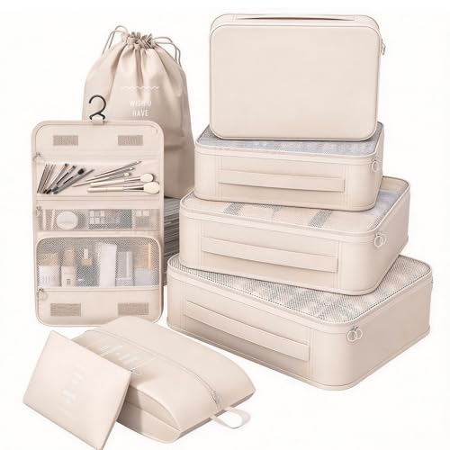 8 Set Packing Cubes for Travel, Suitcase Organizer Bags for Luggage (Cream) - color: Cream