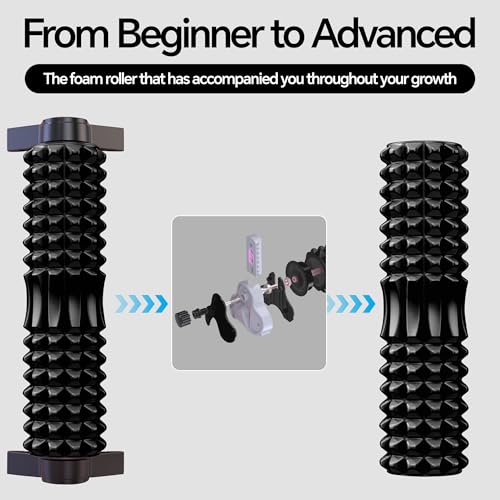 Foam Roller with Detachable Stand, 18” Deep Tissue Massage Roller | 3-Level Height Adjustable Support, Beginner-Friendly Design for Home Workout & Muscle Recovery - Black - color: Black
