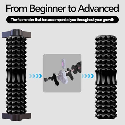 Foam Roller with Detachable Stand, 18” Deep Tissue Massage Roller | 3-Level Height Adjustable Support, Beginner-Friendly Design for Home Workout & Muscle Recovery - Black - color: Black
