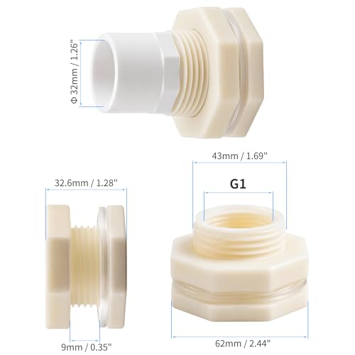 1 Inch ABS Bulkhead Fitting Water Tank Connector Adapter Fitting with Male Thread Coupling, Thru-Bulk Pipe Fitting for Rain Barrels Aquariums Ponds Industrial Plumbing(Pack of 2) - size: 2Pcs G1