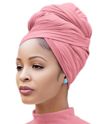 Nonbongoy Head Wraps for Black Women Stretch Headwraps Large Hair Wraps Hijab Scarves for Muslim Head Scarf Turban Headbands - color: 1-pink Headwrap