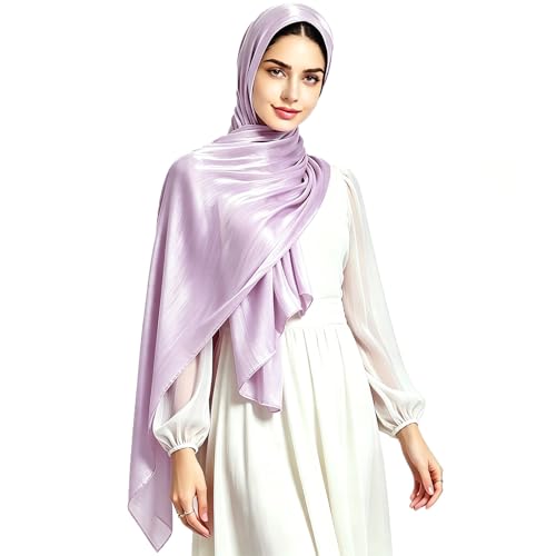 Women Premium Hijab Head Scarf Lightweight Shimmer Scarves Crepe Wedding Shawls and Wraps for Evening Dresses Shiny - color: Purple 11#