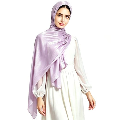 Women Premium Hijab Head Scarf Lightweight Shimmer Scarves Crepe Wedding Shawls and Wraps for Evening Dresses Shiny - color: Purple 11#