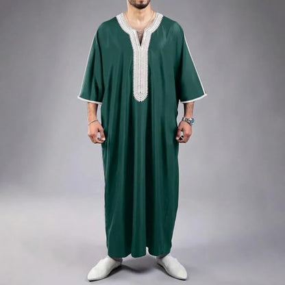 Mens Embroidery Moroccan Thobe Men Muslim Mogadishu Djellaba Robe Islamic Jubba Prayer Kaftan Islamic Arabic Abaya - color: Green, size: X-Large