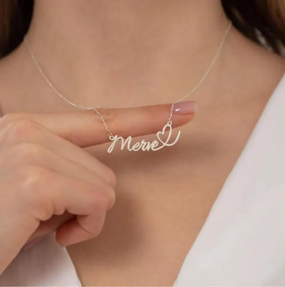 Yoke Style Custom Arabic Name Necklace with Heart, 18K Gold Plated Nameplate Necklace Dainty Jewelry Gifts for Women - color: English Name Necklace with Heart-Silver-02