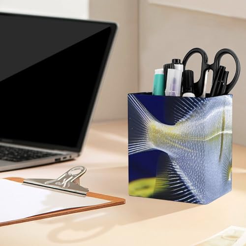 Pen Holder Leather Pencil Holder for Desk Aquarium Angelfish Desktop Stationery Pen Cup Desk Accessories Holder Makeup Brush Storage Organizer for Work Home Art Supply 3.9" X 3.1" - color: Aquarium Angelfish