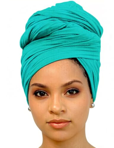 Harewom Head Wraps for Black Women Stretch Head Scarf Long African Hair Wraps Turban Headwraps Jersey Headbands - color: 1pcs -Medium-turquoise