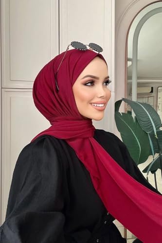 Instant Hijab Scarf for Women – Soft, No-Iron, No-Pins, Ready-to-Wear Hijab – Stretchy & Lightweight Polyester Fabric - color: C13 Burgundy