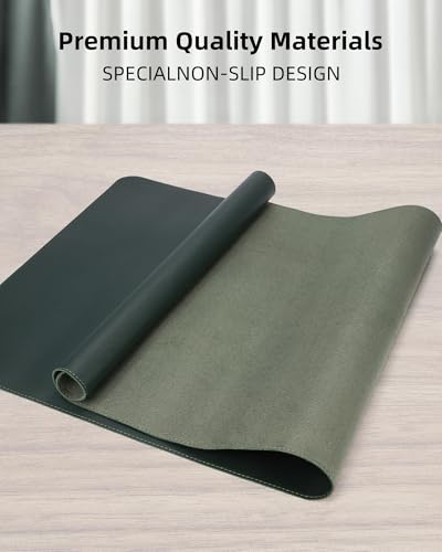 Leather Desk Pad Protector, Green Office Mat, Non-Slip PU Leather Blotter, Laptop Desk Pad, Waterproof Writing Pad (Dark Green, 31.5" x 15.7") - color: Dark Green, size: 31.5" x 15.7"