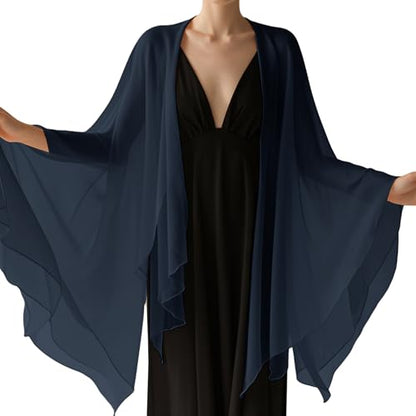 Chiffon Scarf,Soft Breathable Chiffon Shawls and Wraps,Silky Women's Hijab for Evening Dresses Wedding Bridal Scarves - color: Navy Blue, size: 67 x 28 inches