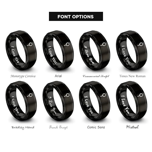 Tasbih Prayer Beads Ring - Gift for Muslim - Tungsten Carbide - Band - Black Yellow Gold Silver - Flat Dome Bevel - Men Women - Personalized Custom Engraving - 8mm - Anniversary Engagement Wedding - color: 06 - Black Tungsten