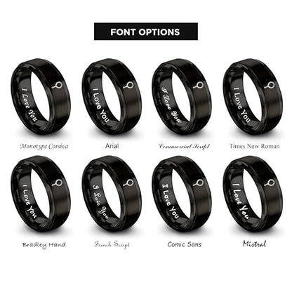 Tasbih Prayer Beads Ring - Gift for Muslim - Tungsten Carbide - Band - Black Yellow Gold Silver - Flat Dome Bevel - Men Women - Personalized Custom Engraving - 8mm - Anniversary Engagement Wedding - color: 06 - Black Tungsten