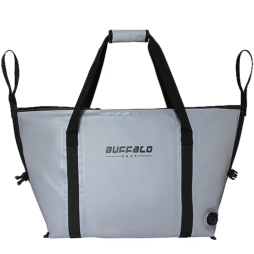 Buffalo Gear Insulated Fish Cooler - 27.5QT 58QT Waterproof Flat Bottom Bag, Leakproof and Fishing Kill Bag - color: Grey--45QT