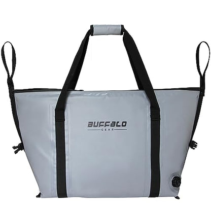 Buffalo Gear Insulated Fish Cooler - 27.5QT 58QT Waterproof Flat Bottom Bag, Leakproof and Fishing Kill Bag - color: Grey--45QT