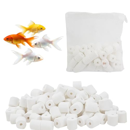 Aquarium Filter Media, Bio Ceramic Rings Set with Zippered Mesh Bag, Durable Freshwater Marine Biological Filter Media for Fish Tank, Pond, Canister (1.1lb, 500g)