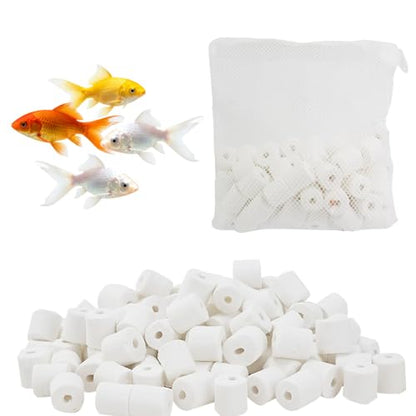 Aquarium Filter Media, Bio Ceramic Rings Set with Zippered Mesh Bag, Durable Freshwater Marine Biological Filter Media for Fish Tank, Pond, Canister (1.1lb, 500g)