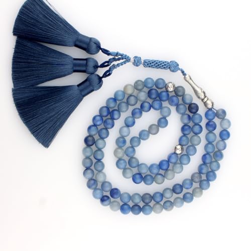 Muslims Islamic Dhikr 99 Tasbeeh Tasbih Prayer Beads, Blue Aventurine Stone Beads with Tassel